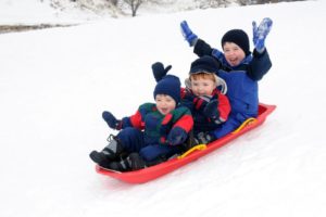 Three brothers enjoying themselves in a sled