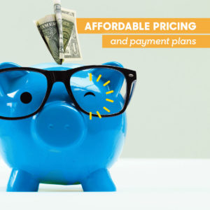 A piggy bank winking because pricing is affordable.