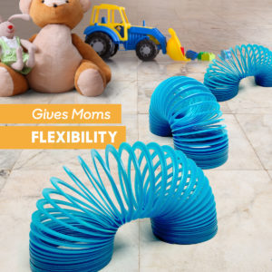 Slinkies, teddy bears, and a toy tractor on the floor.