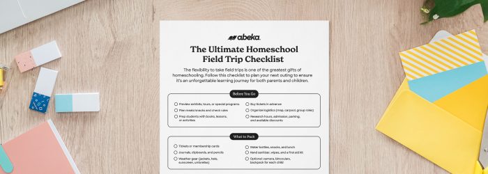 An image of printouts of the Abeka Field Trip checklist.